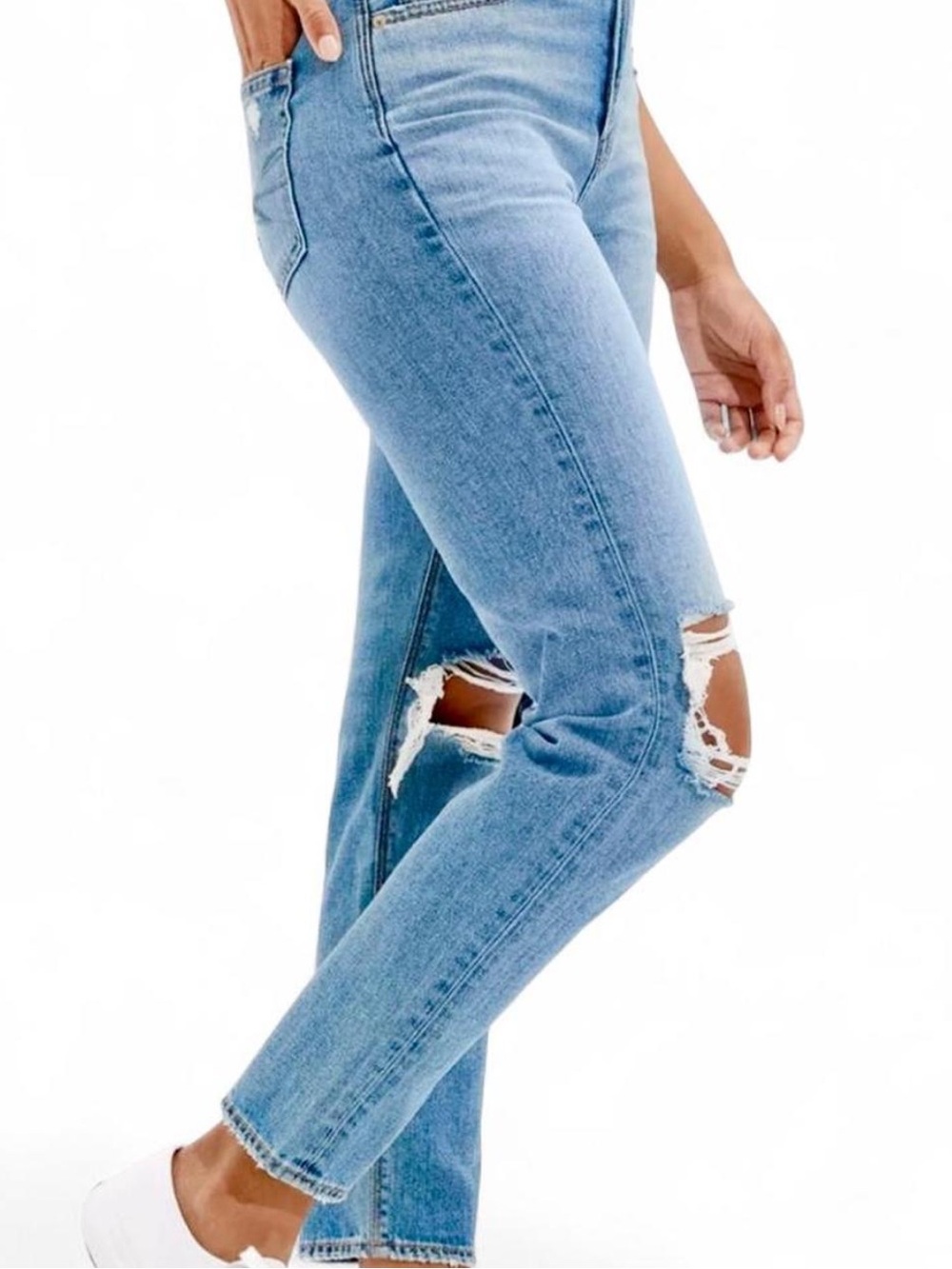 American Eagle Mom Jeans Distressed Hi-Waisted Cropped Comfort Stretch SZ 18 L - Picture 3 of 8